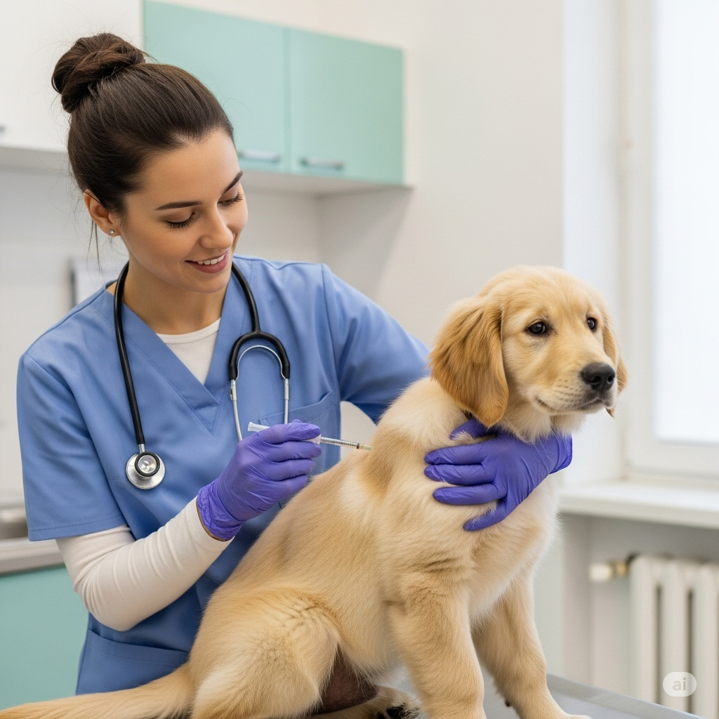 Médico veterinário aplicando vacina em cão - calendário vacinal obrigatório
